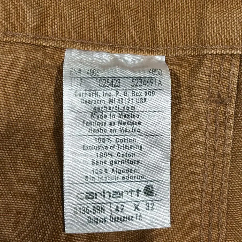 Carhartt Double Knee Pants 42x32 B136 BRN Heavy Duck Canvas Tan Workwear